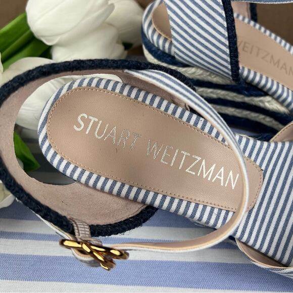 NEW Size 8.5 Stuart Weitzman Mirela Nautical Navy Espadrille Wedge Sandal Shoes - Picture 6 of 12